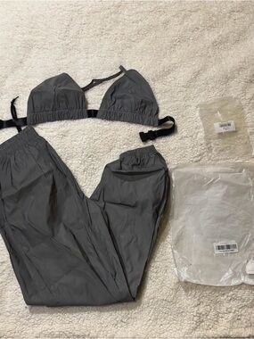 Gray Two-Piece Bikini Top and High-Waist Pants Set0408